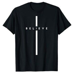 Believe Cross God Jesus Christian Spiritual Religious T-Shirt - Unisex XL Black